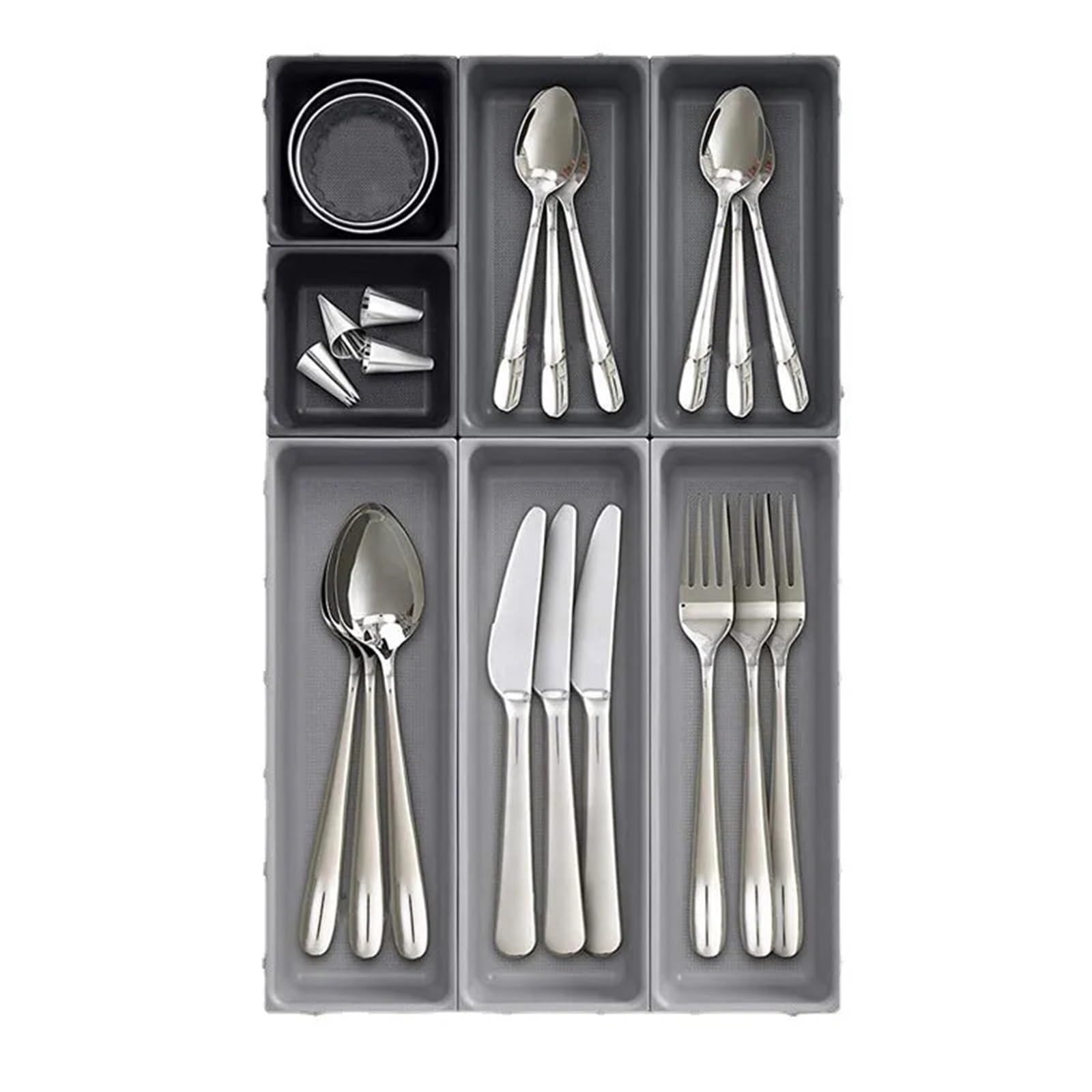 Portaposate da Cassetto Contenitore portaoggetti da cucina for cassetto, 7 pezzi, organizer for posate, combinazione libera, separato, multifunzione, articoli vari, cancelleria, vassoio scrivania