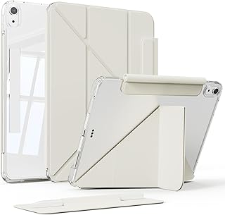iPad 11世代 A16 / iPad 10世代 分離式 ケース 11/10.9インチ 2025/2022 取り外し可能 Y字型折りたたみ式 横置&縦置 透明 アクリル 三つ折りスタンド機能 角度調整可能 Touch ID オートスリープ機能対応 スリムス 耐衝撃 クリア PU合成レザー ホワイト