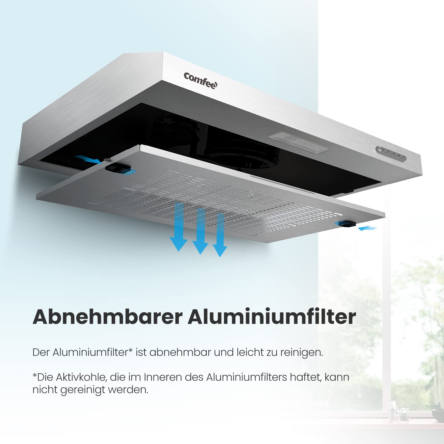 COMFEE' CHU 3.6F17BS 60cm Unterbauhaube Dunstabzugshaube Edelstahl Aluminiumfilter 200m³/h 3 Stufen LED-Licht Silber