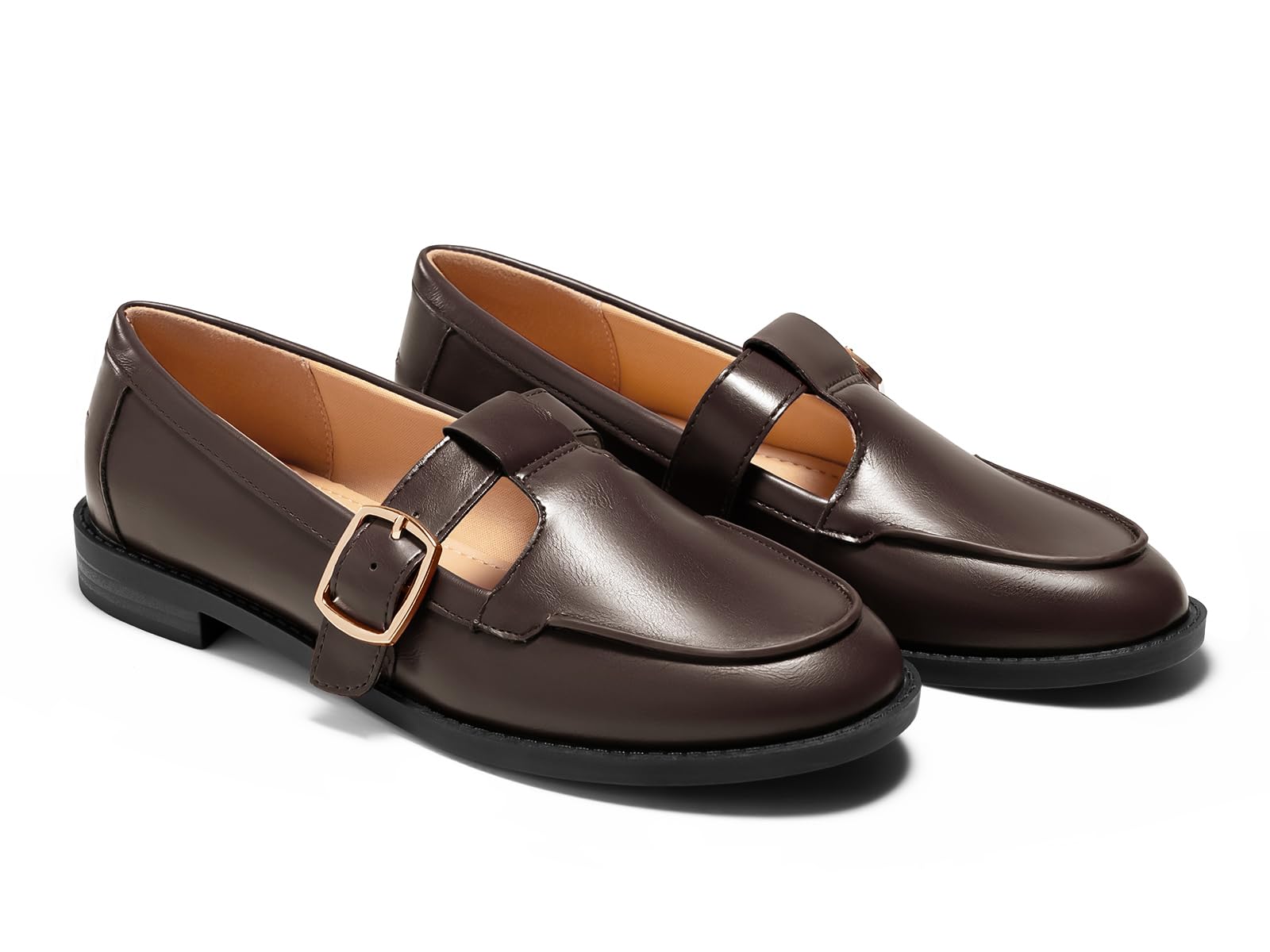 Womens Slip On Loafers T-Strap Closed Round Toe Flats Comfortable Work Business Dress Shoes-image-18