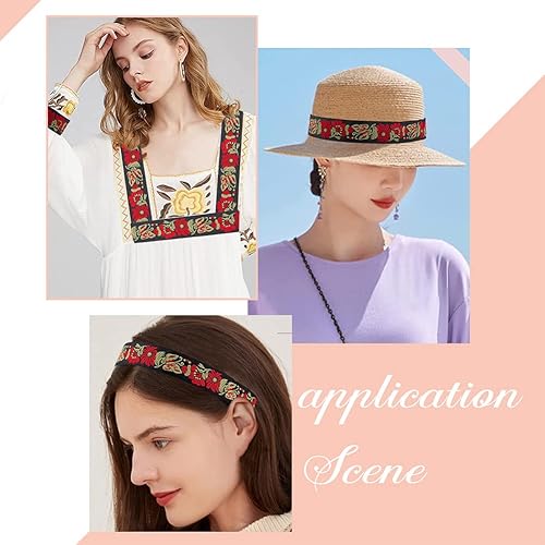 Miniatura 2 de PH PandaHall Cinta de jacquard floral de 14.8 yardas, 1-14 pulgadas (1.299 in), cinta tejida vintage embridada, cinta de coser de tela bohemia persa