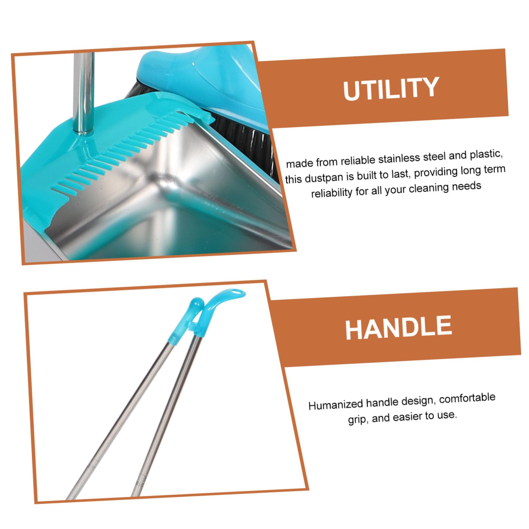 Cabilock Recogedor de Metal con Mango Largo, Acero Inoxidable y Plástico, Ligero Diseño Engrosado para Oficina y Cocina