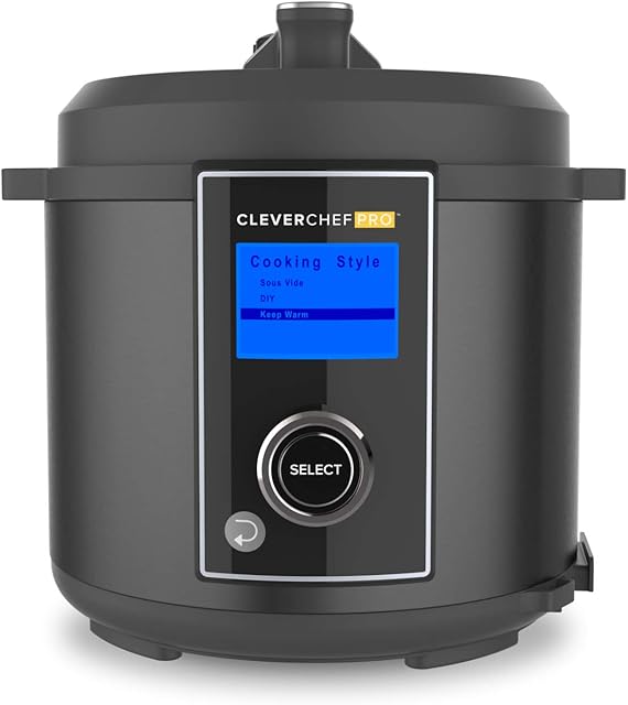 CleverChef Pro 6-in-1 Digital Pressure Cooker 4.8L - Multicooker, Slow Cooker, Soup Maker, Rice Cooker, Sous Vide - Free Drew&Cole Recipe App - Energy Efficient Cooking - Non-Stick Coating - Black
