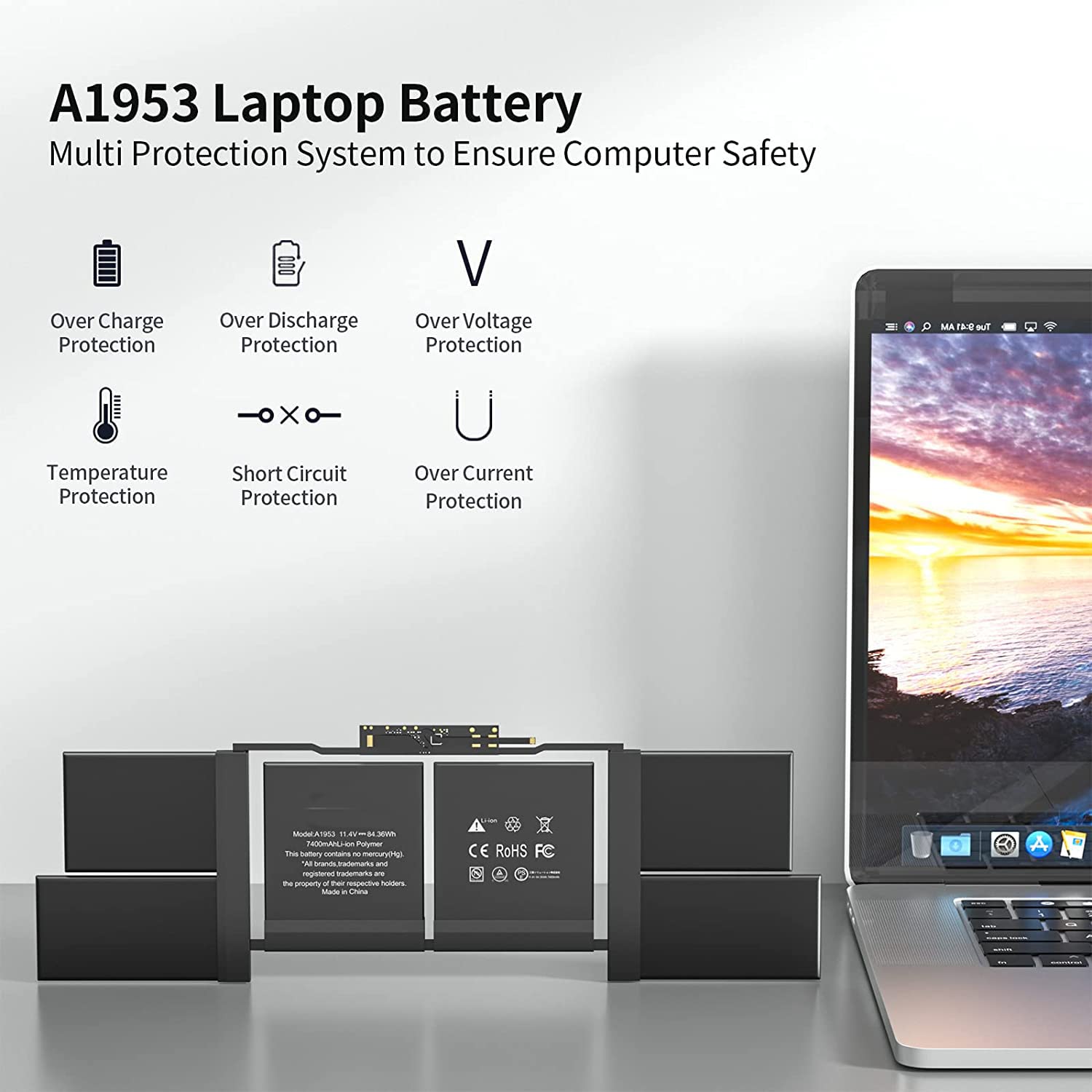 XINGLT Batería De Repuesto A1990 Para MacBook Pro, A1953 Para MacBook Pro A1990 De 15 Pulgadas (mediados De 2018 2019), Compatible Con EMC 3215 3359 A1990 Batería De Portátil 11.4V 7400mAh 84.36Wh