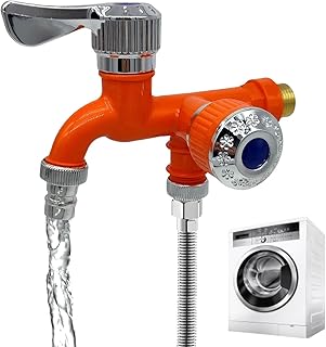 ダブルアウトレット蛇口 - ダブルアウトレットキッチン蛇口、バスルームシンク、洗濯機 、ソリッドステンレススチール、素早く簡単な取り付け |キッチン・浴室用二口水栓