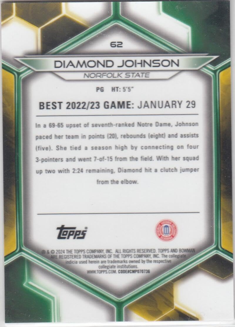 Basketball Trading Card 2023-24 Bowman Best University Refractor Red #62 Diamond Johnson EX/NM 8/10