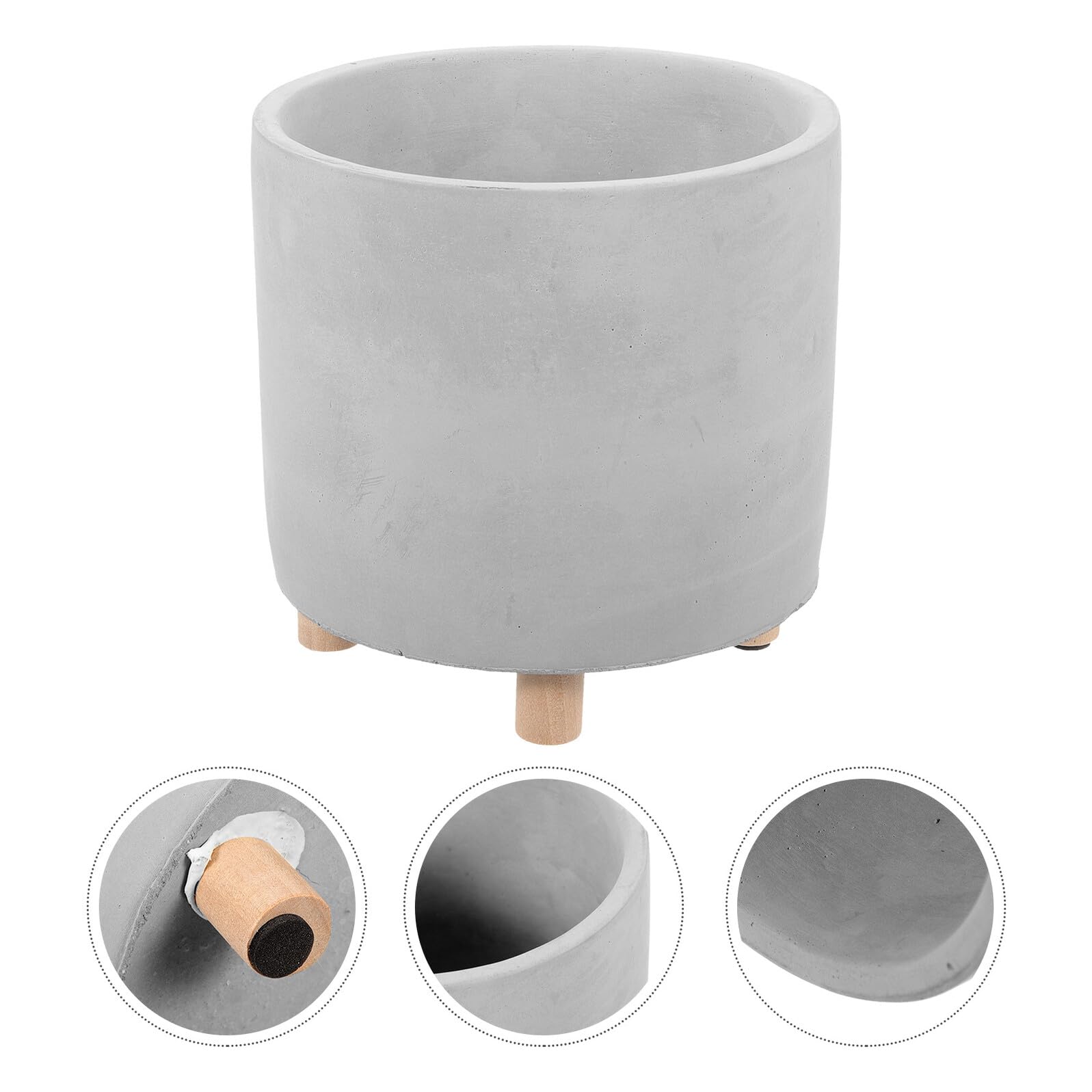 Yardenfun Pot de Fleur Simple Ciment avec Bois Jardinière Créative et Aérée pour Plantes Intérieur et Décoration de Jardin Pot Rond
