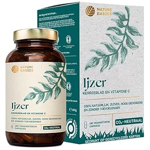 Nature Basics® natuurlijk ijzer gecertificeerd & duurzaam in een potje | 180 (!) hooggedoseerde capsules | 14mg ijzer…