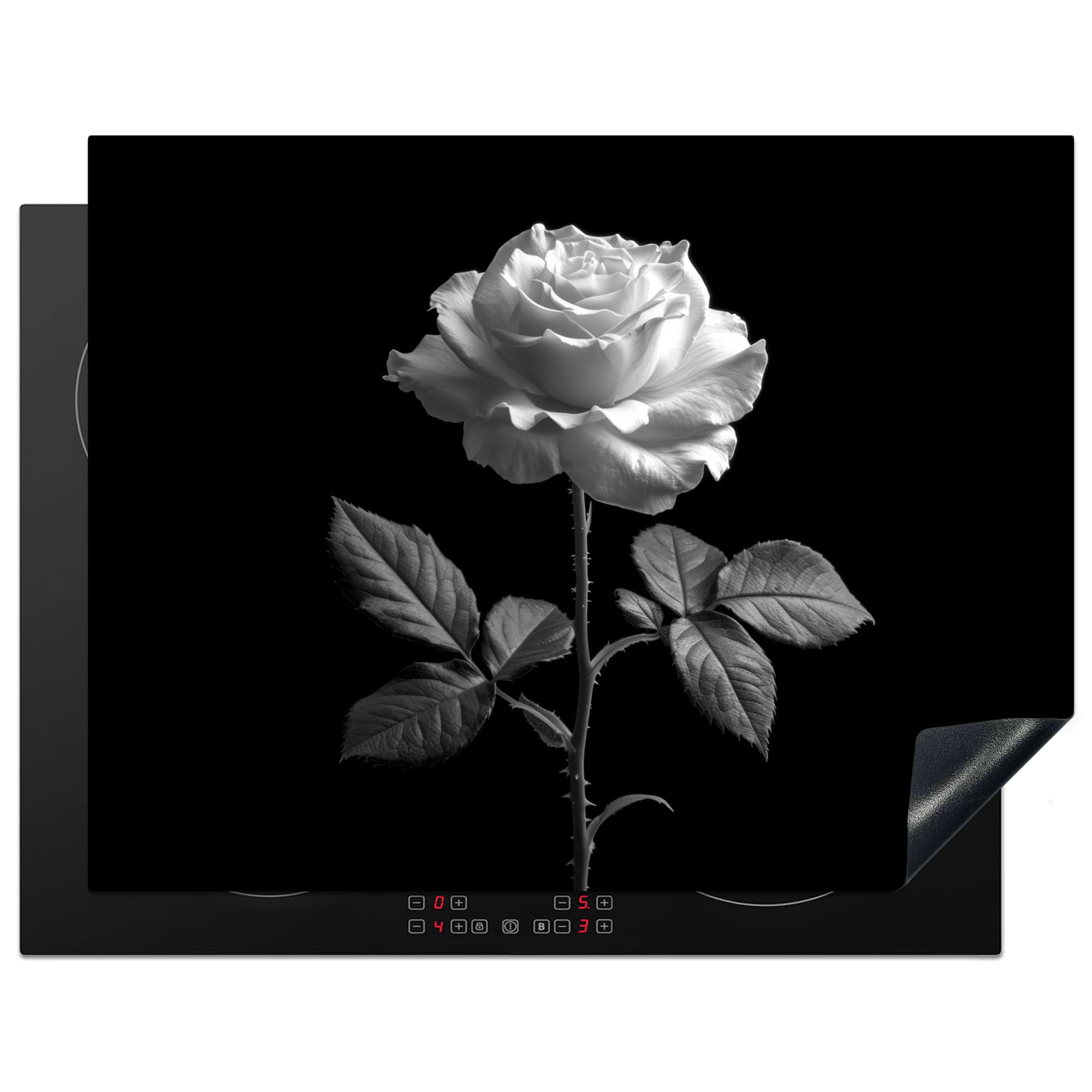 KitchenYeah© Induction Hob Protector Mat 23.2"x30.3" / 77x59 cm Cooker Top Protectors Cover Ceramic Covers Electric Hobs Vinyl Rose - Black and White - Flower — image 1