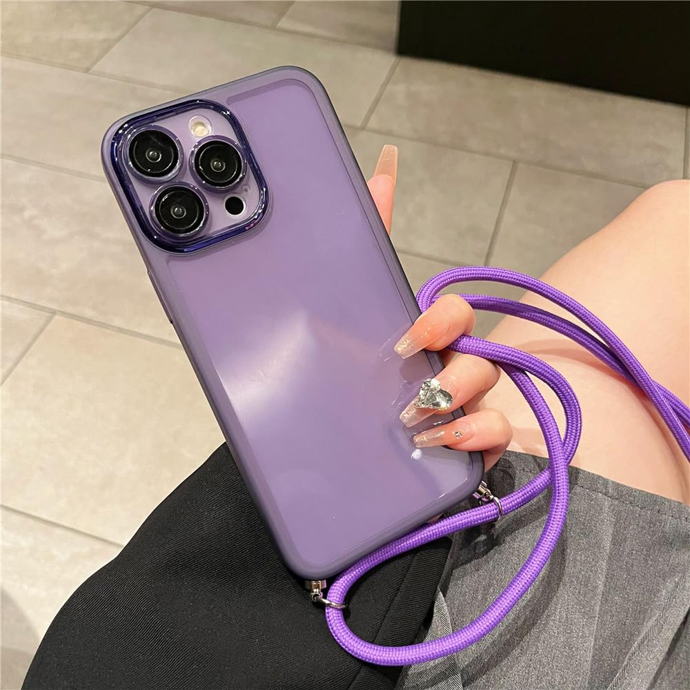 Coque cordon iPhone 14 violette antichoc et transparente en silicone souple - 7