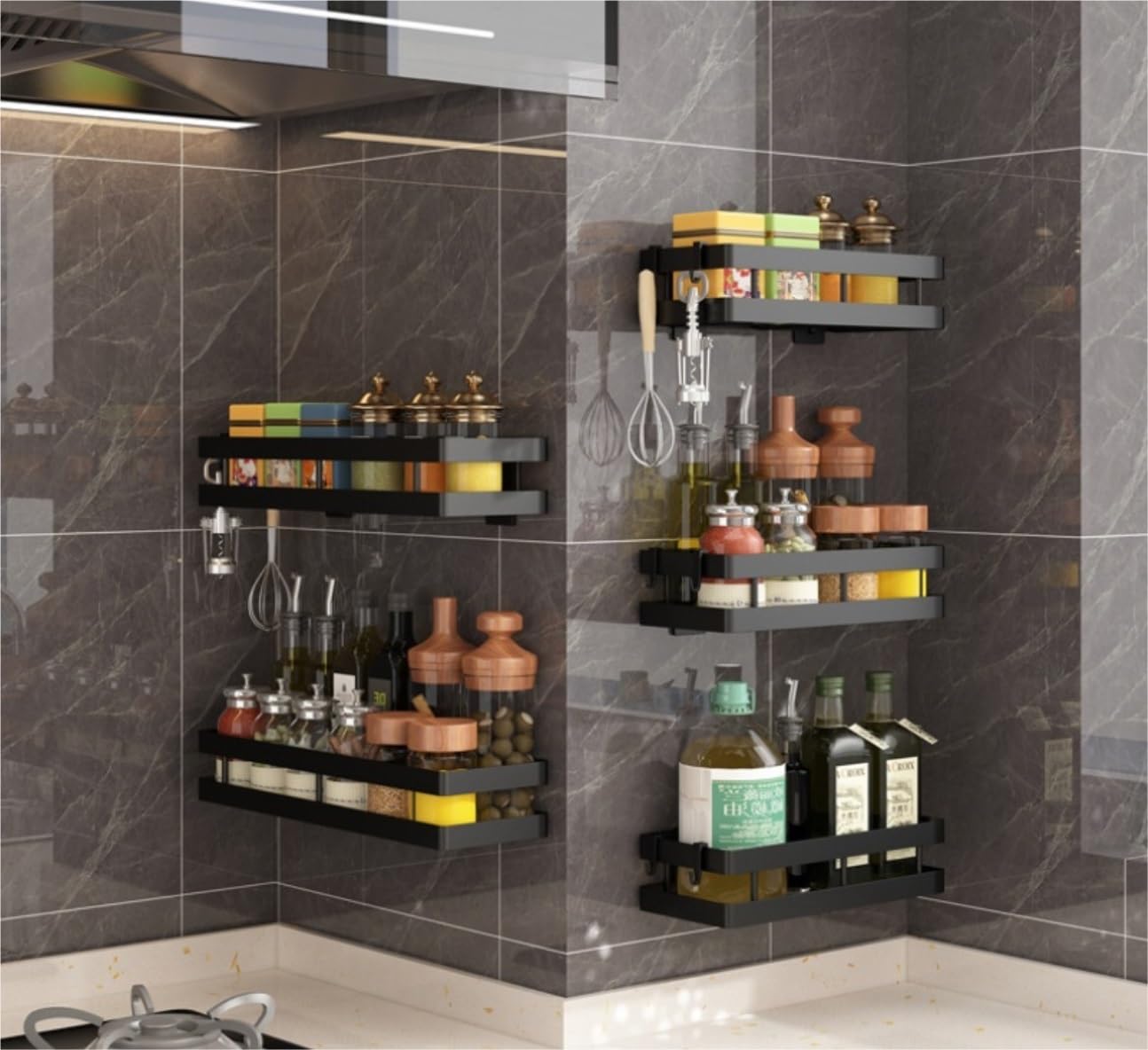 Especiero Estantería de Especias Portaespecias Estante De Especias De Montaje En Pared, Estante Colgante De Acero Al Carbono Para Especias, Organizador, Estante De Almacenamiento De Especias Para Coci