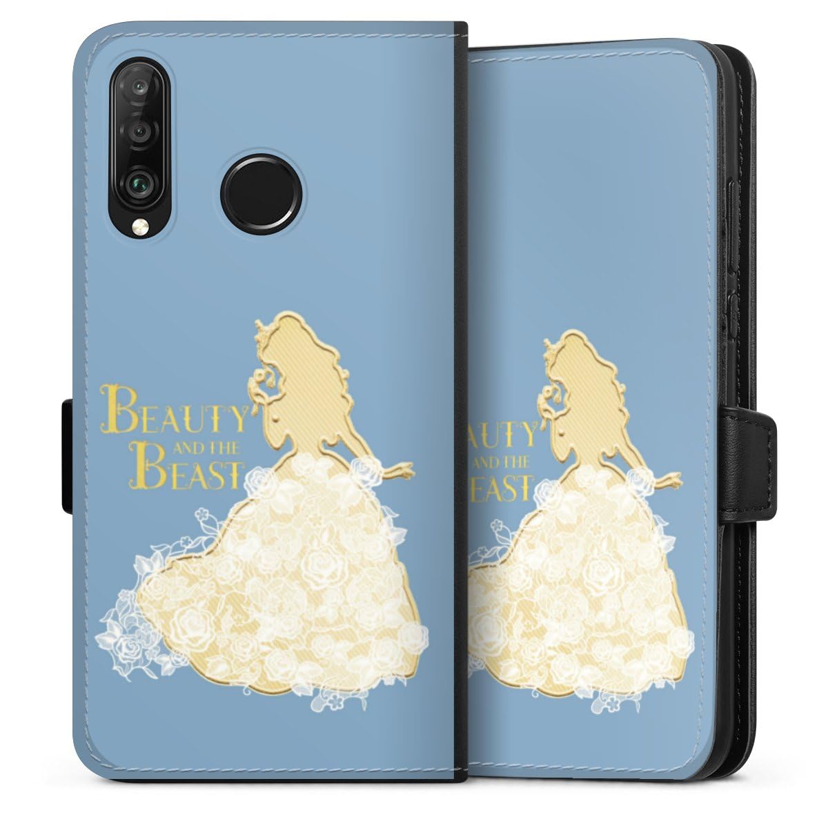 Etui Compatible avec Huawei P30 Lite XL Etui Folio Etui magnetique La Belle et la Bête Princesses Disney Produit sous Licence Officielle