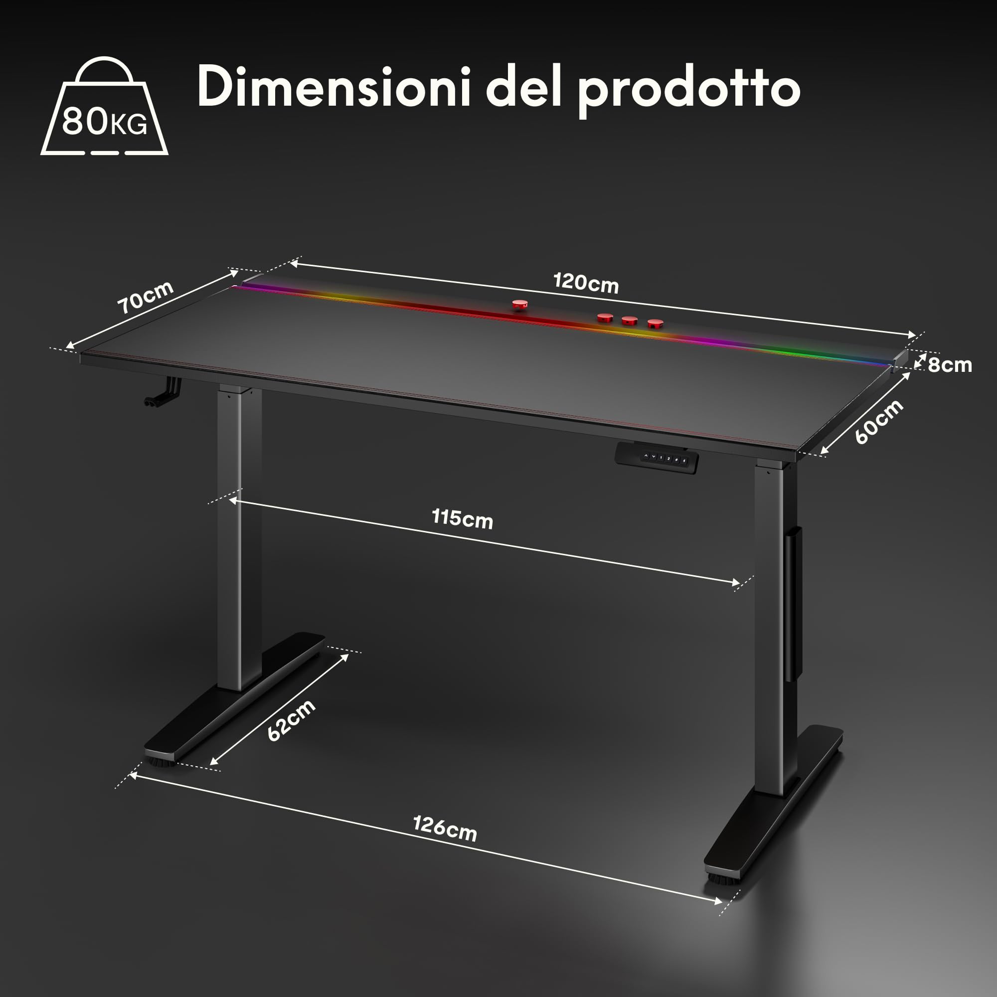 FLEXISPOT Scrivania Gaming Regolabile in Altezza 120x70 cm, Doppio Motore, Illuminazione LED, Gestione Cavi, Portata 120 kg, Piano a 5 Strati, Nero