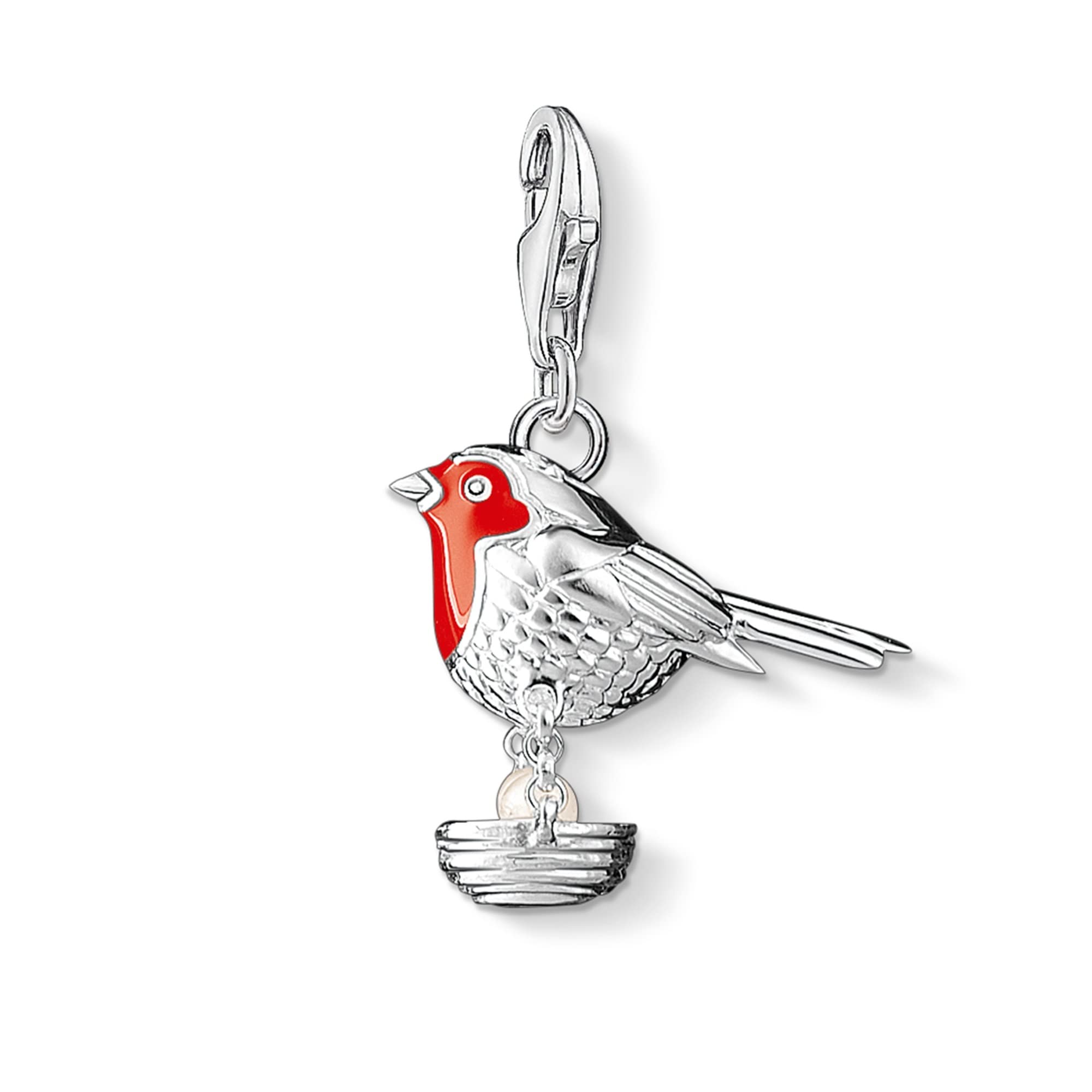 FNSK 925 Sterling Silver Charm Pendant, Red Robin Bird Dangle Charm Pendant Handmade Jewelry For Women Men (Color : Lobster Clasp)