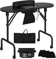 Vista 1 de Mesa de Manicura Portátil Escritorio de Uñas con Estación de Carga y Colector de Polvo, Mesa Plegable de Técnico de Uñas para Estación de Trabajo