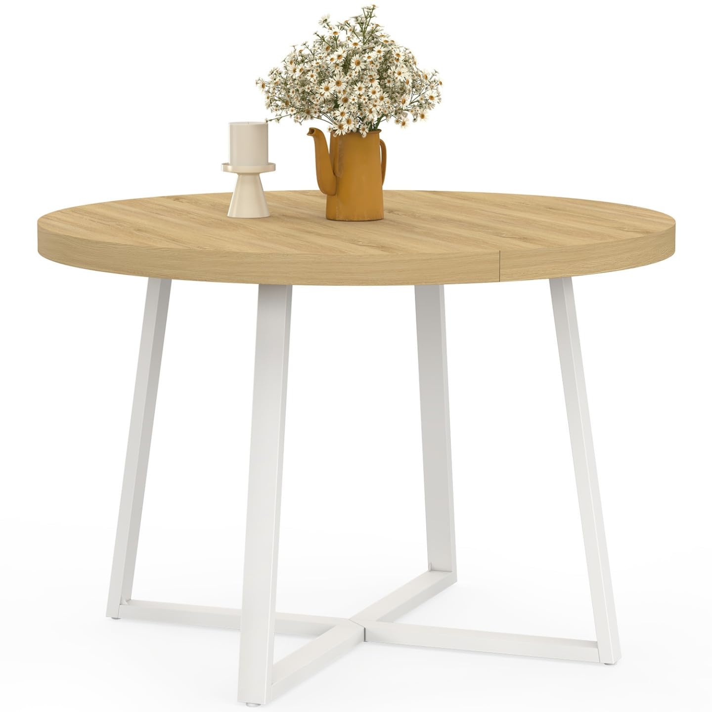 IDMarket - Mesa de Comedor Extensible Redonda Selma 4-10 Personas Madera y Blanco 110-200 cm