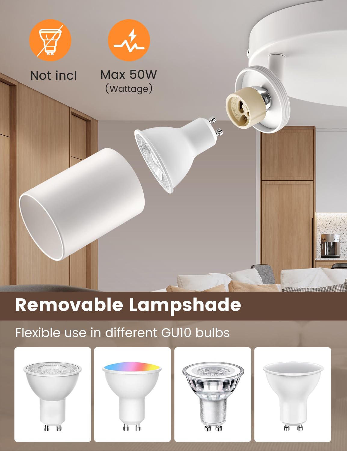 Spotlights Ceiling Lights 3 Way White, GU10 LED Spotlight Rotatable Round, Modern Metal Ceiling Spot Light Fitting - Image 3
