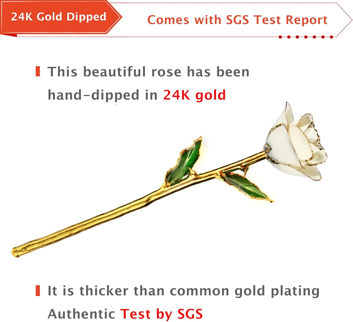 AliveRose 24K Gold Dipped Rose Made from Real Rose - Unique Design Dipped Rose for Anniversary Valentines Mothers Day Birthday Gifts (White with Stand) - Image 4