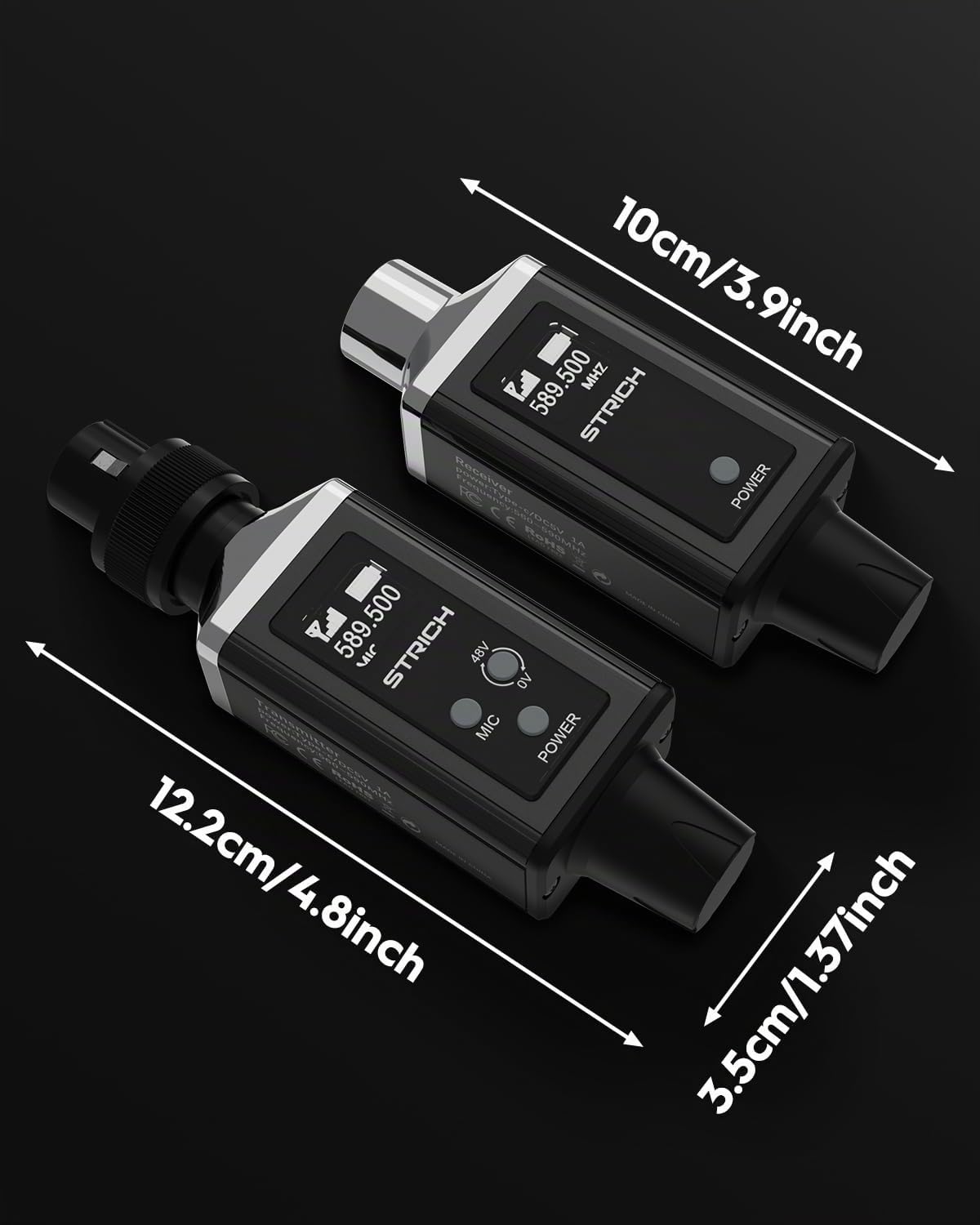 STRICH M3 UHF Trasmettitore e ricevitore XLR senza fili a 16 canali, portata di 50 m, adattatore per microfono senza fili plug-in per microfoni dinamici e a condensatore, compatibile con mixer audio