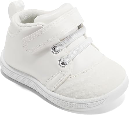 STQ KIDS Unisex-Baby Mid-Top First Walker Shoes Wide Toe Box Toddler Boy Girl Barefoot Shoe Soft PU Leather Infant Sneakers with Hook-and-Loop