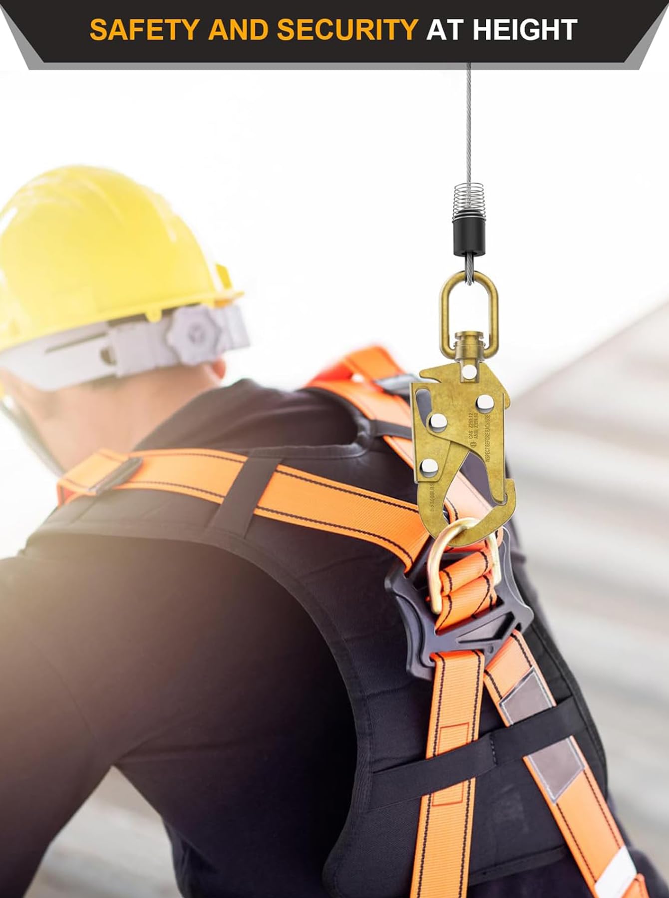 Dispositivo Anticaídas Retráctil 10m, Limitador de Caída Personal | 200kg Línea de Vida Retráctil con Gancho Autoblocante, Equipos Anticaída Retractil para Techos y Construcción