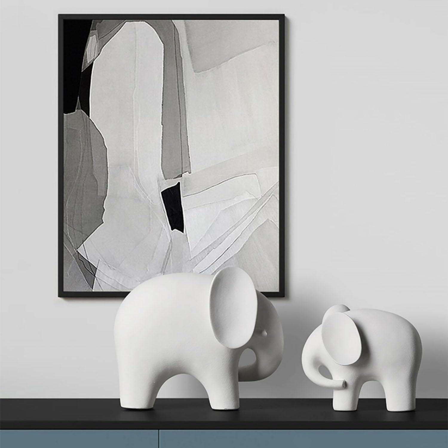 Statuetta Decorativa in Ceramica a Forma di Elefante, 2 Pezzi Statuette Elefante,Moderno Statua di Elefante,Impermeabile Scultura Moderna,Scultura Ornamenti per Decorazione del Giardino,White