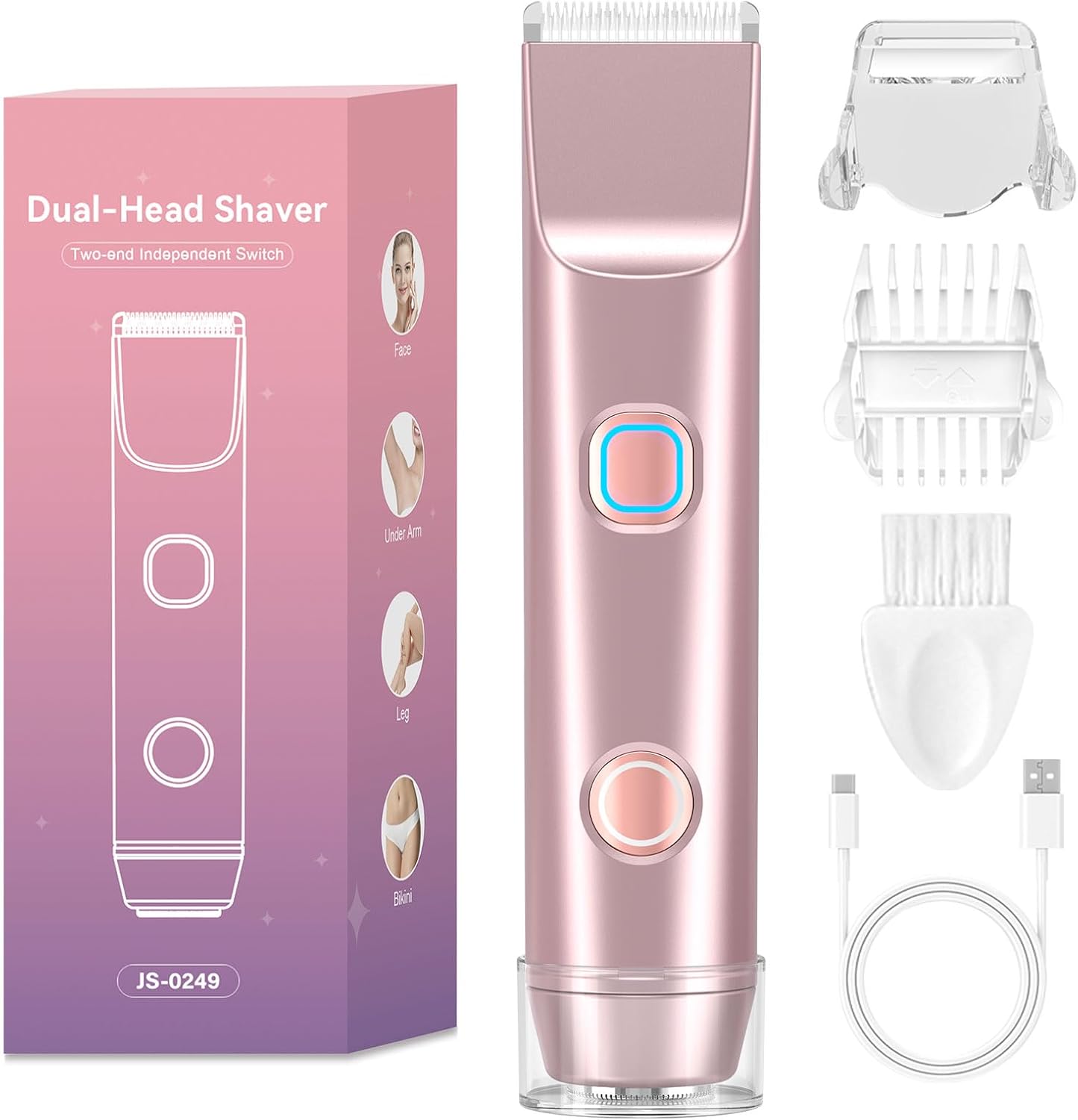 Bikini Trimmer for Women、Dermave Bikini Shaver 2-in-1 Dual Head Shaver Electric Razors for Women、Independent Control、 Ipx7 Waterproof