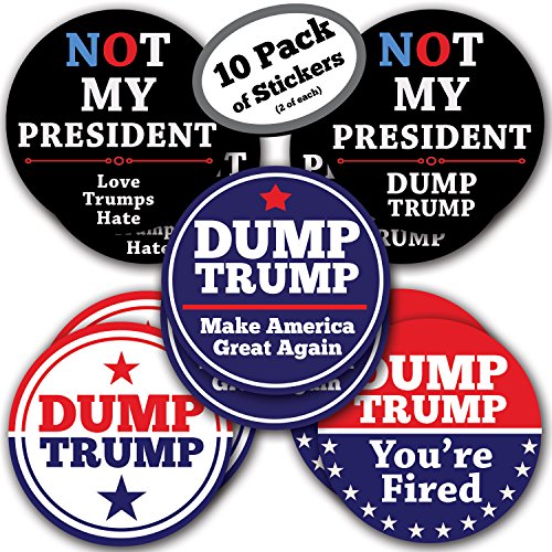 10-Pack of Anti President Trump Stickers - 5 Inch - Join the Resistance! Use as Car Bumper Stickers or Wear them to March, Resist and be Anti-Trump. Best for Democrat gifts or at a Democratic Party.