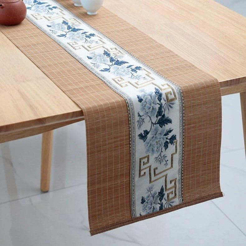 Chemin de table en bambou floral pour repas de cuisine et jardin