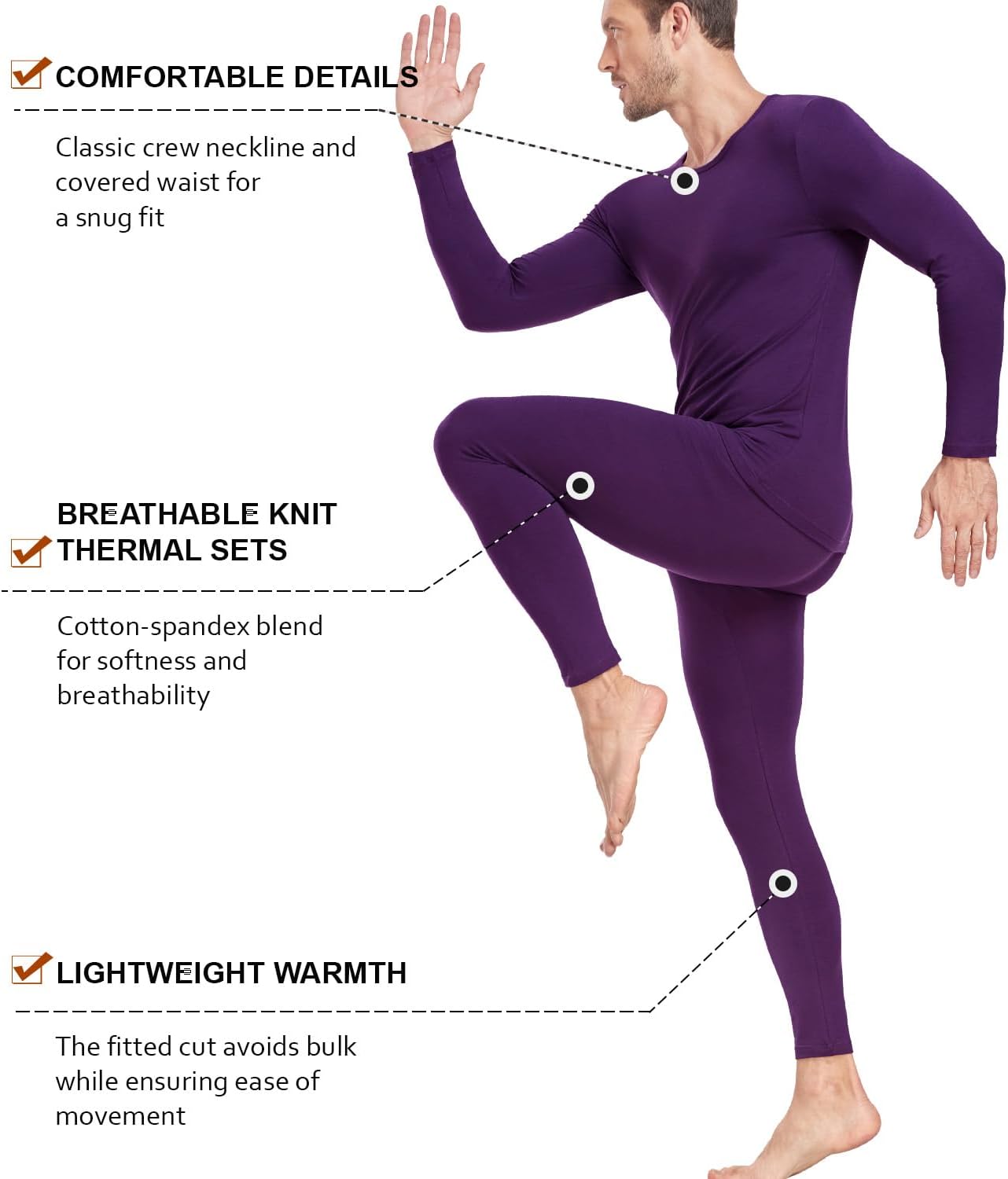 wirarpa Men's Cotton Long Johns Thermal Underwear Set Base Layer Lightweight Long Sleeve Top and Pajama Bottom - Image 3