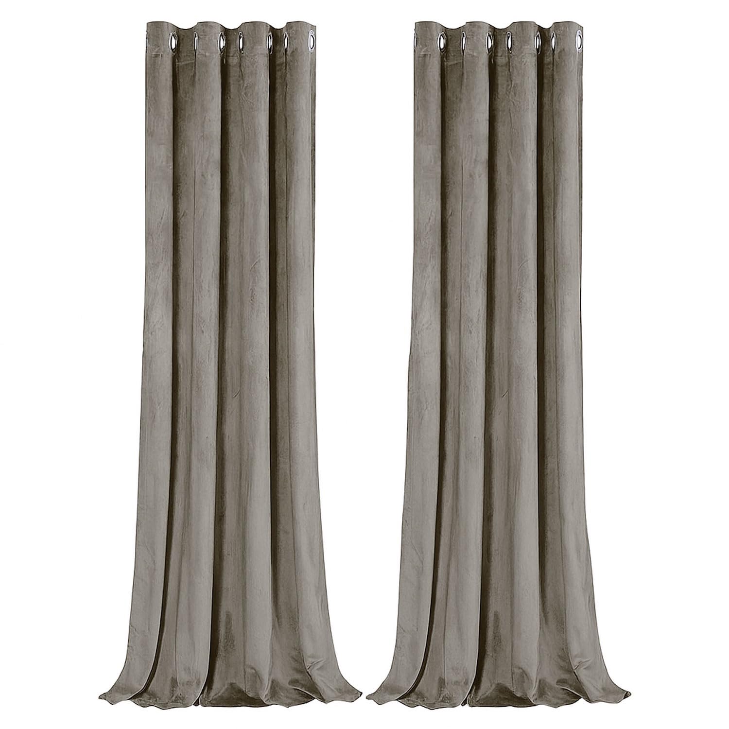 Happy Homewares Dark Taupe Velvet Ening Eyelet Curtains - 46X63 Inch Drop - Pair