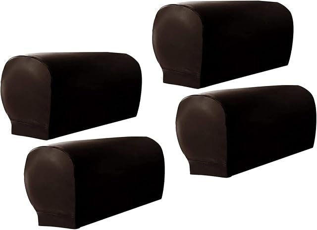 Hruile PU Leather Sofa Armrest Covers Couch Stretchy Protectors Chair Slipcover Waterproof Arm Caps Slipcovers Non-Slip Armchair Furniture Home, Set of 4, Brown