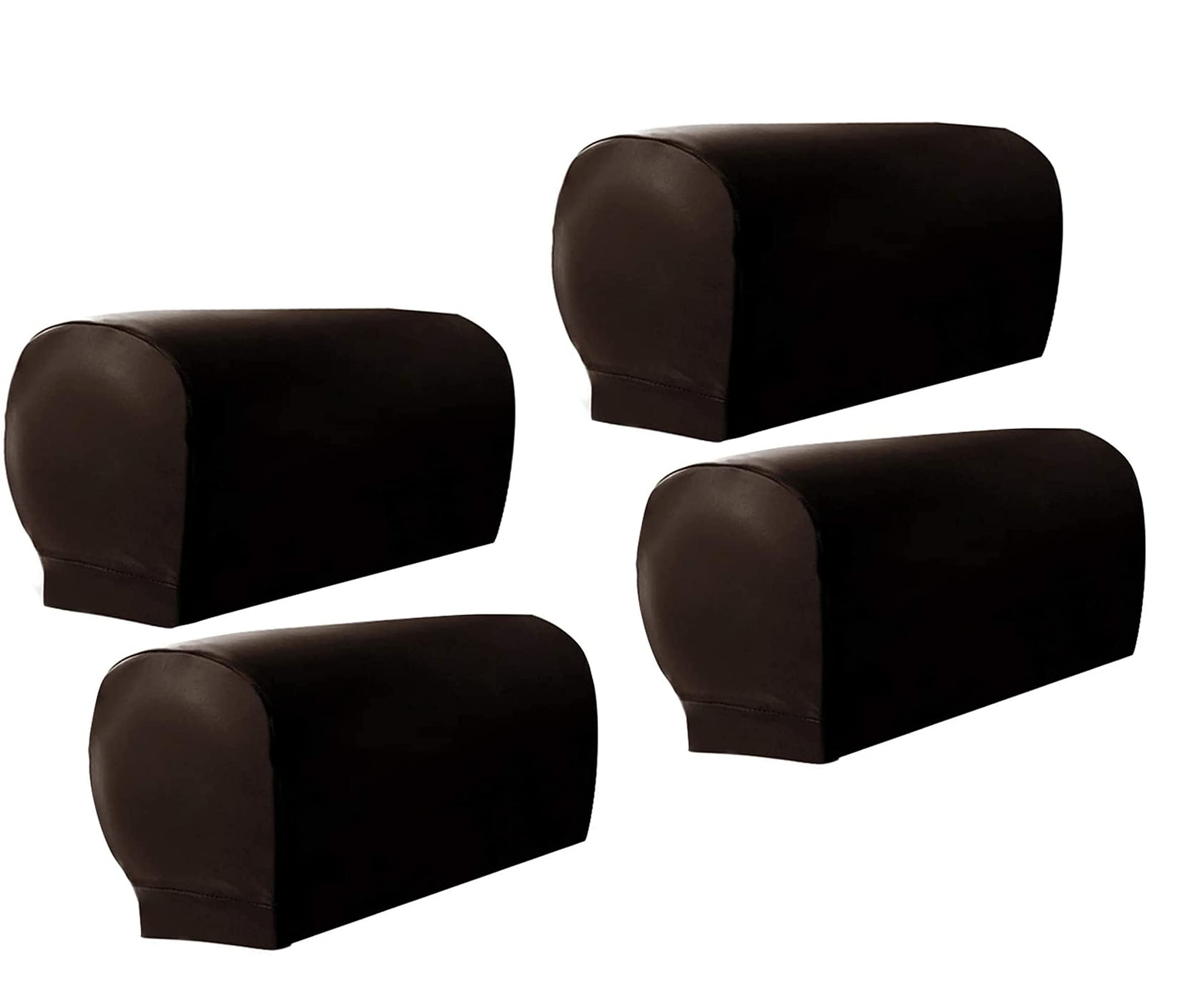 Hruile PU Leather Sofa Armrest Covers Couch Stretchy Protectors Chair Slipcover Waterproof Arm Caps Slipcovers Non-Slip Armchair Furniture Home,Set of 4,Brown