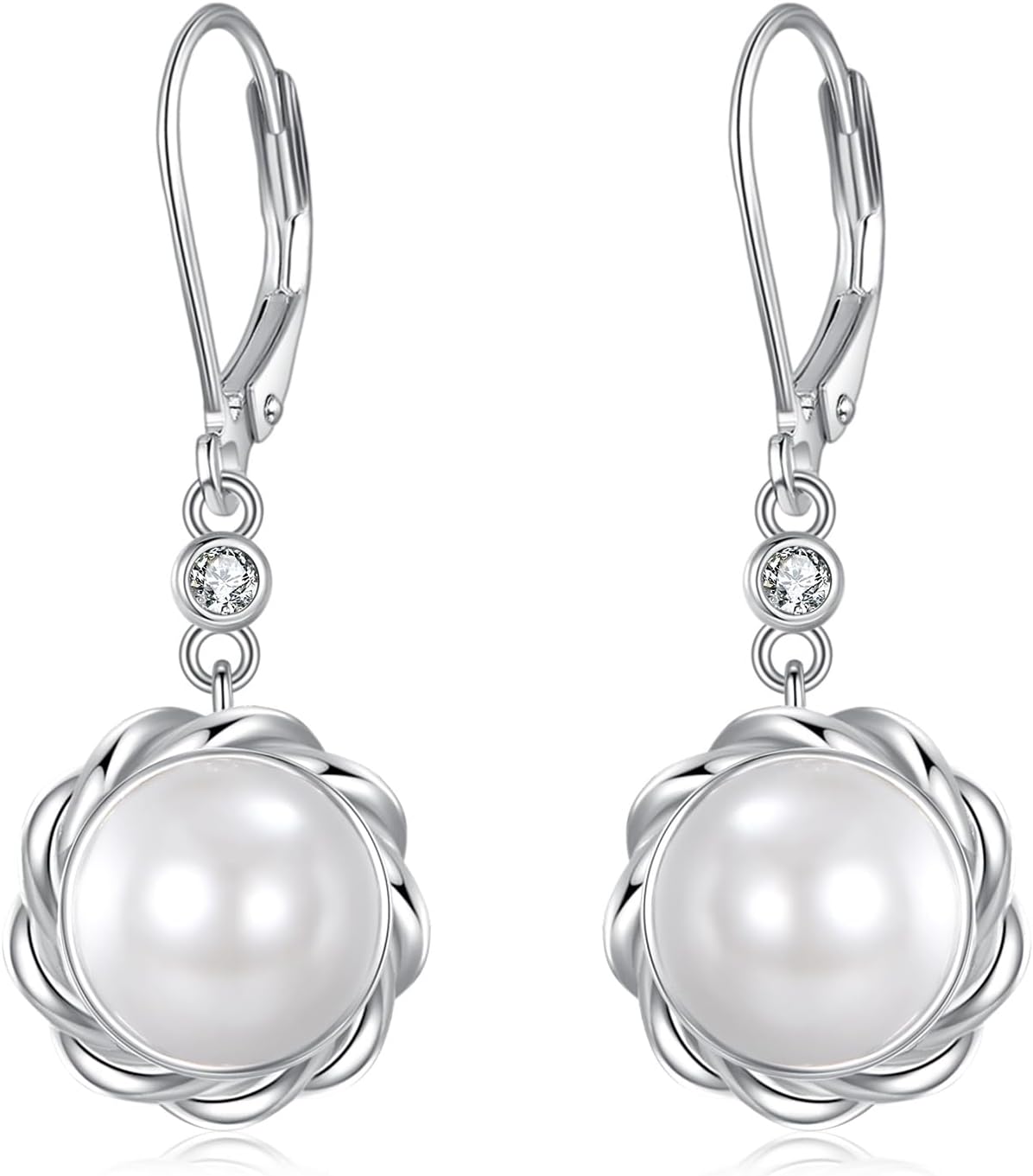 VONALA Pearl Earrings for Women 925 Sterling Silver Round Freshwater Pearl Drop Dangle Earrings Leverback Jewelry Wendding Party Gifts for Her