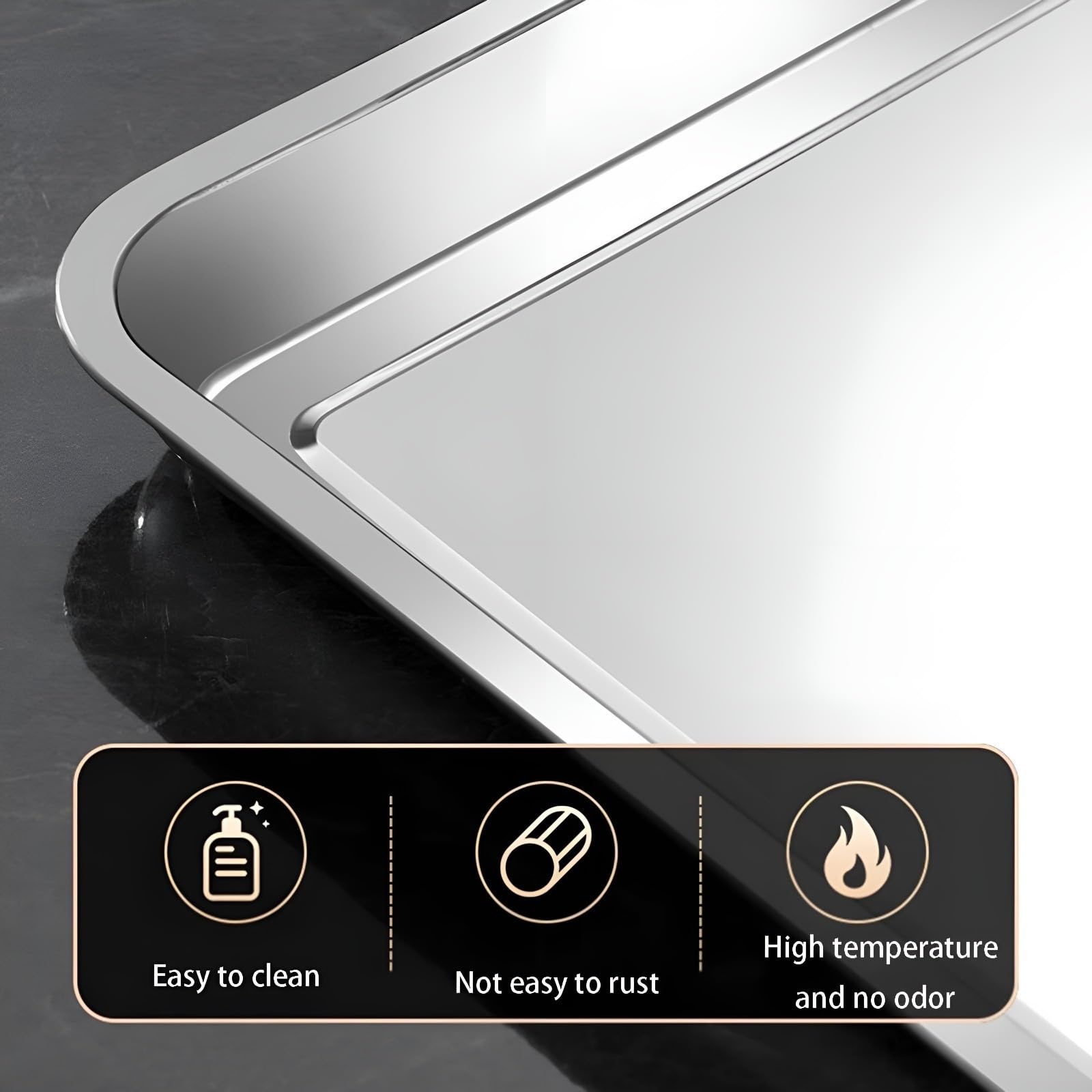 Bandeja de horno de acero inoxidable, molde rectangular para hornear, 2 bandejas para hornear, asar, servir, no tóxico, saludable y fácil de limpiar (40 x 30 x 2 cm)