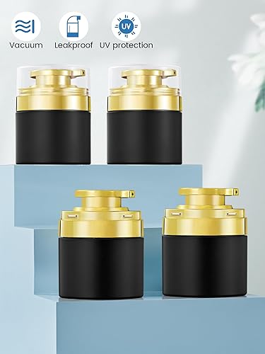Miniatura 8 de Tarros de bomba sin aire, paquete de 4 dispensadores de bomba hidratante vacía de 1.7 onzas, recipientes cosméticos al vacío recargables a prueba de