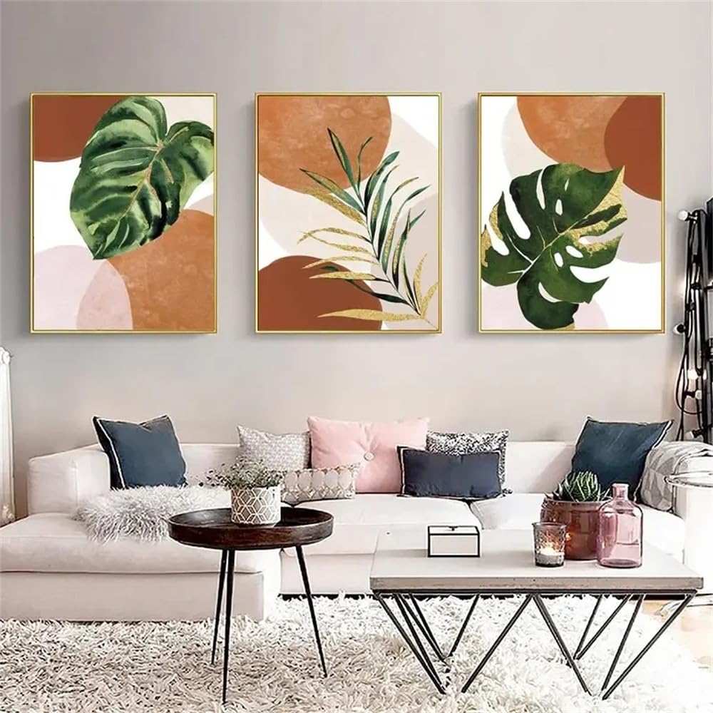 WUHBCZ Wall Posters-Abstract Boho Geometric Leaf Plant Poster Wall Art Print Canvas Painting Pictures for Living Kitchen Office Room Home Decoration-40 * 50cm/3PCS (No Frame)
