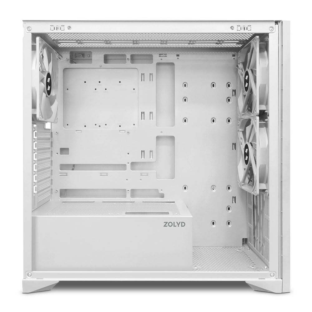 Zolyd Dynaria - Caja ATX con Panel Frontal de Madera, Cristal Templado, Ventilación Optimizada, 3 Ventiladores incluidos, Compatible con Refrigeración Líquida hasta 390mm, USB 3.0, Color Blanco