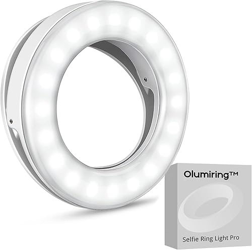 Olumiring Anillo de luz para selfie de 3500 K-8500 K, anillo de luz LED ajustable con abrazadera para teléfono, luz de relleno recargable para