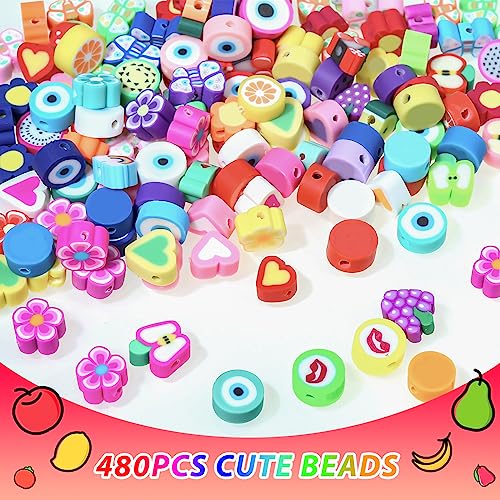 480 peças de contas de argila de polímero de flor de frutas, 24 estilos, pingentes de contas fofas p
