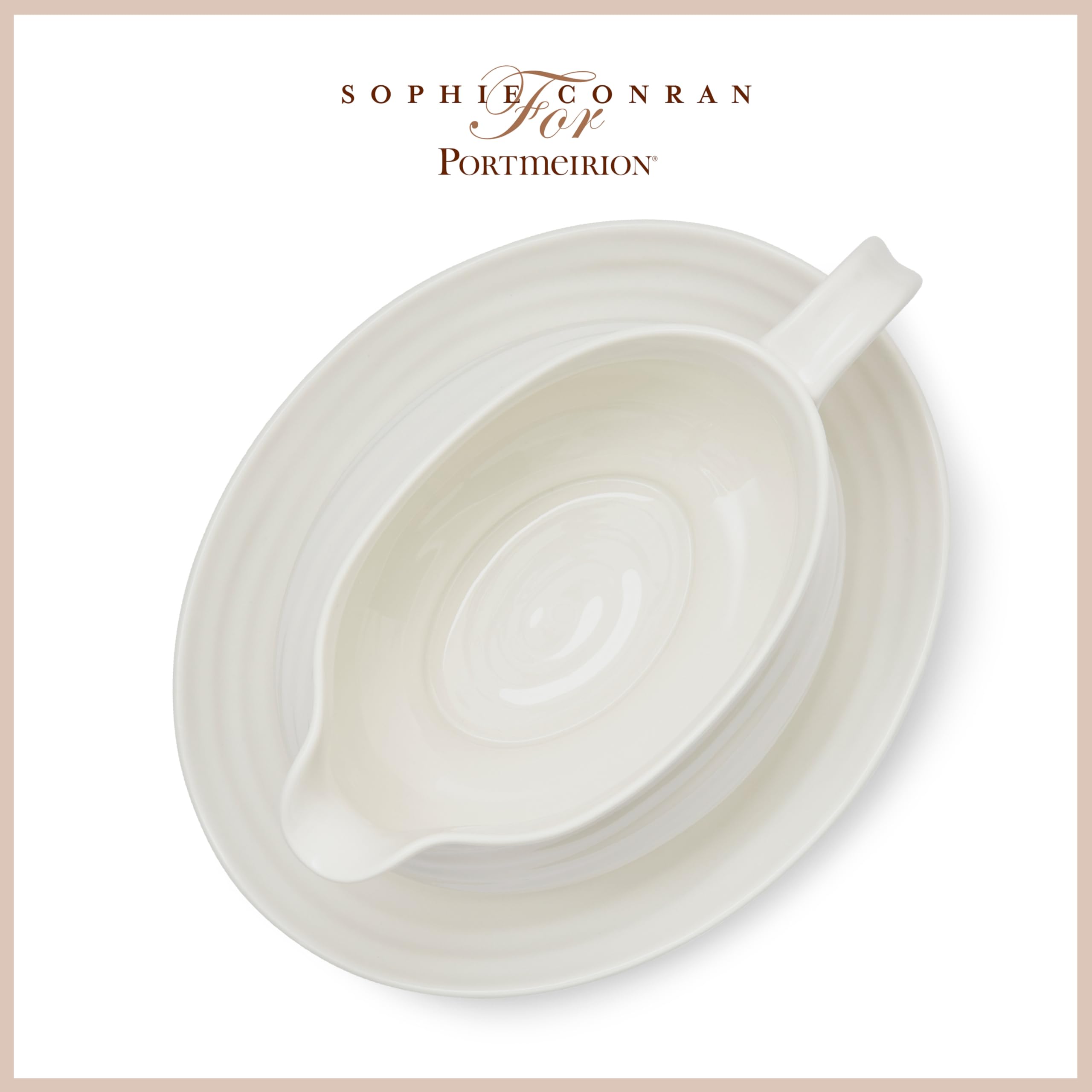Portmeirion Sophie Conran Saucière en Porcelaine de 680,4 g avec Support, Vaisselle élégante pour Sauce, vinaigrettes, Design Artisanal, Durable, Passe au Micro-Ondes et au Lave-Vaisselle (Blanc)