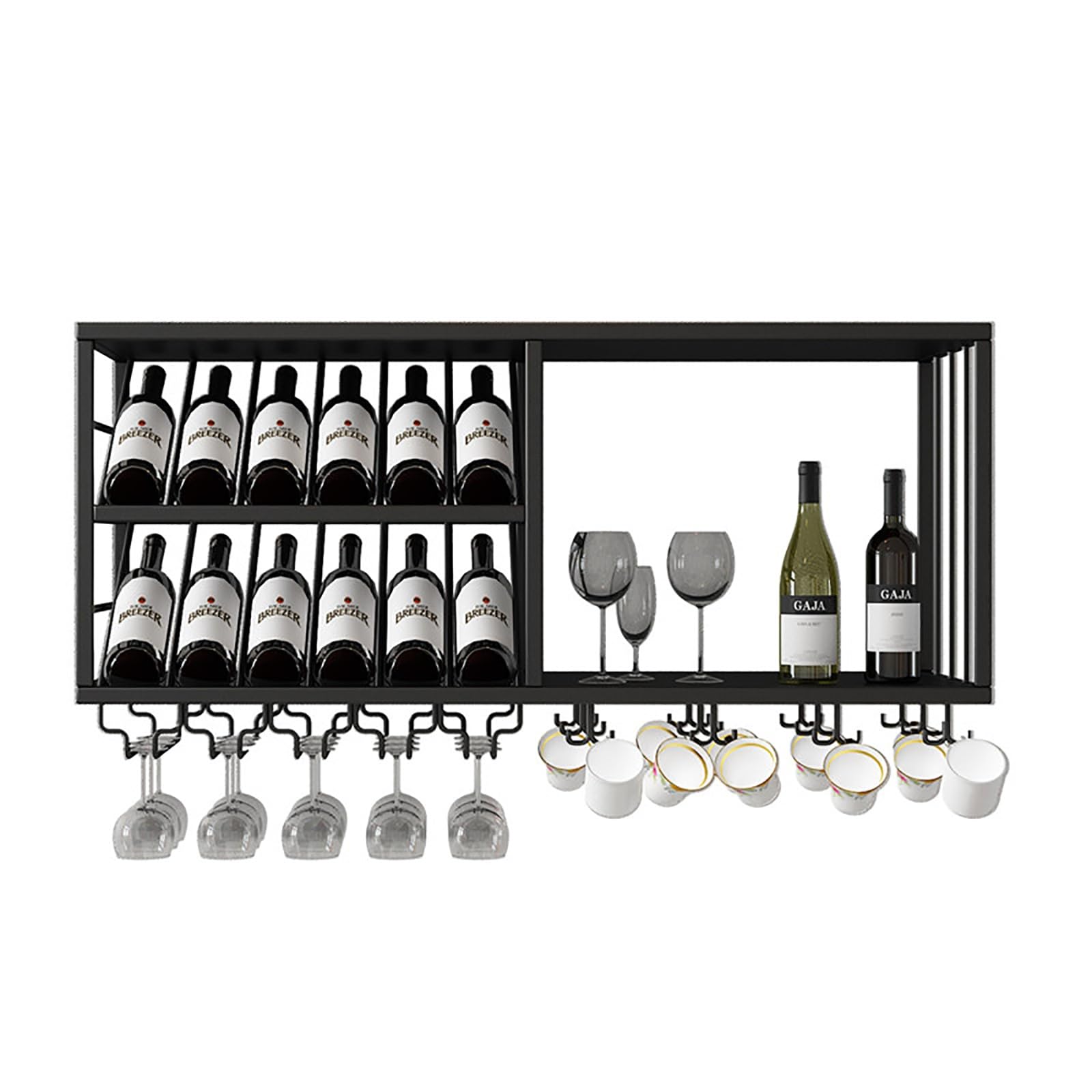 Porte-bouteille mural et verres suspendus gain de place 100x30x45