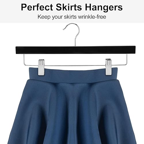 Miniatura 8 de AMKUFO 20 perchas de madera para pantalones, perchas sólidas para pantalones con clips ajustables de 14 pulgadas, perchas de madera negra para