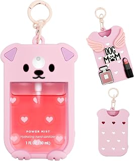 Puppy Silicone Case for Touchland Hand Sanitizer Spray 1 fl oz (30ml) | Dog Design | Silicone Material | Includes Keychain | 5 Charms | Pink