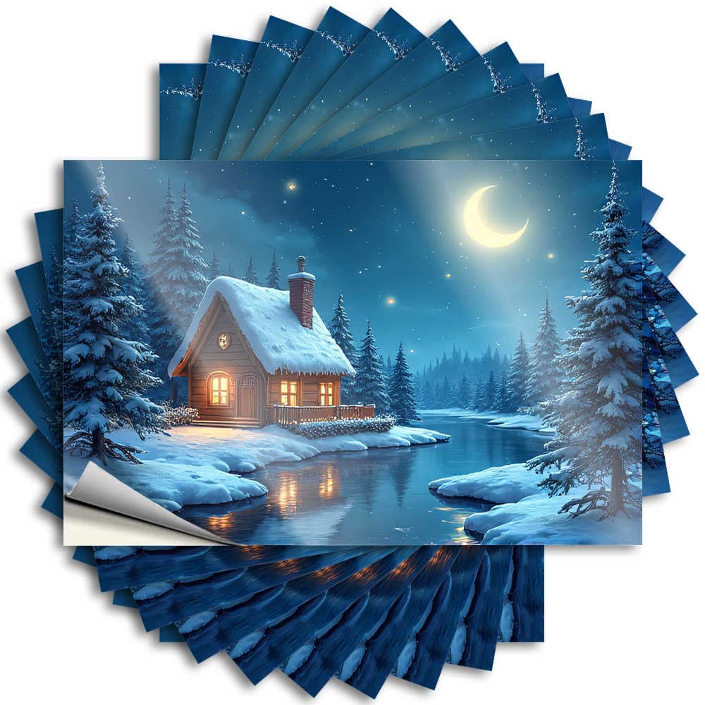 Cozy Cabin By The River Under A Moonlit Sky Bumper Bar Decor for Home | Cool Window Removable Decal Pack(8X12CM)