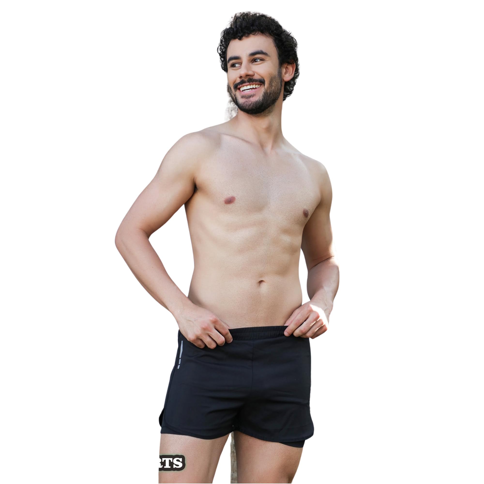 Men's Dryfit Swim Brief Shorts Double Layerd, Black, MSW806-image-38