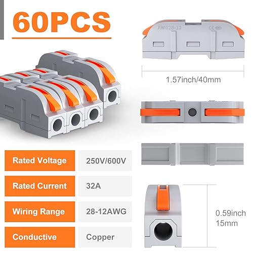 Vista 8 de Kit de conectores de cable de palanca, 59 piezas, conectores eléctricos a presión, tuercas de palanca de conexión rápida 2/3/4/5 combinación