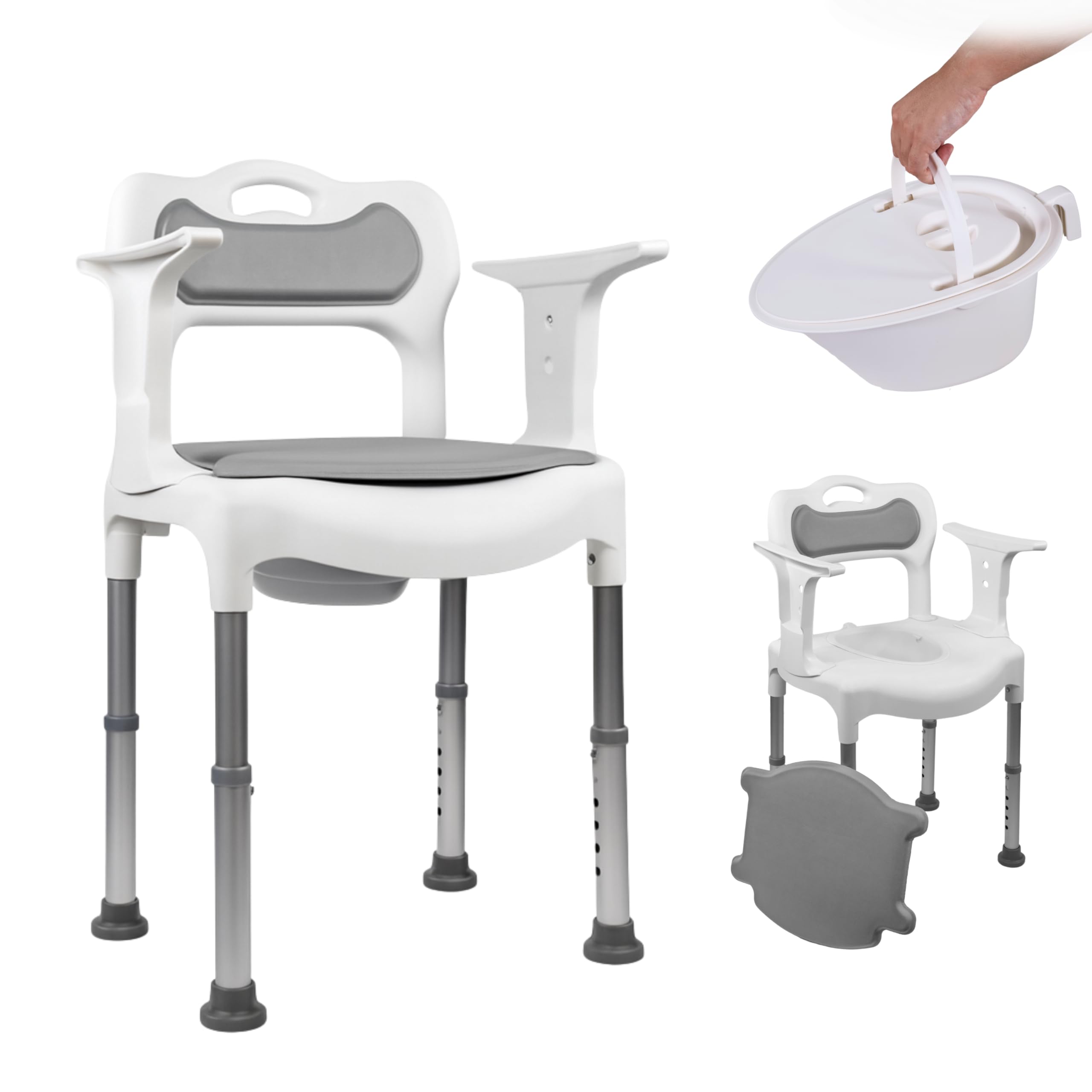 Mobiclinic®, Silla WC, Baño y Ducha, 3 en 1, Altura Regulable en 6 Niveles, Orinal Extraíble 3.5L, Cojines en Asiento y Respaldo, Multifunción, Conteras Antideslizantes, Guido