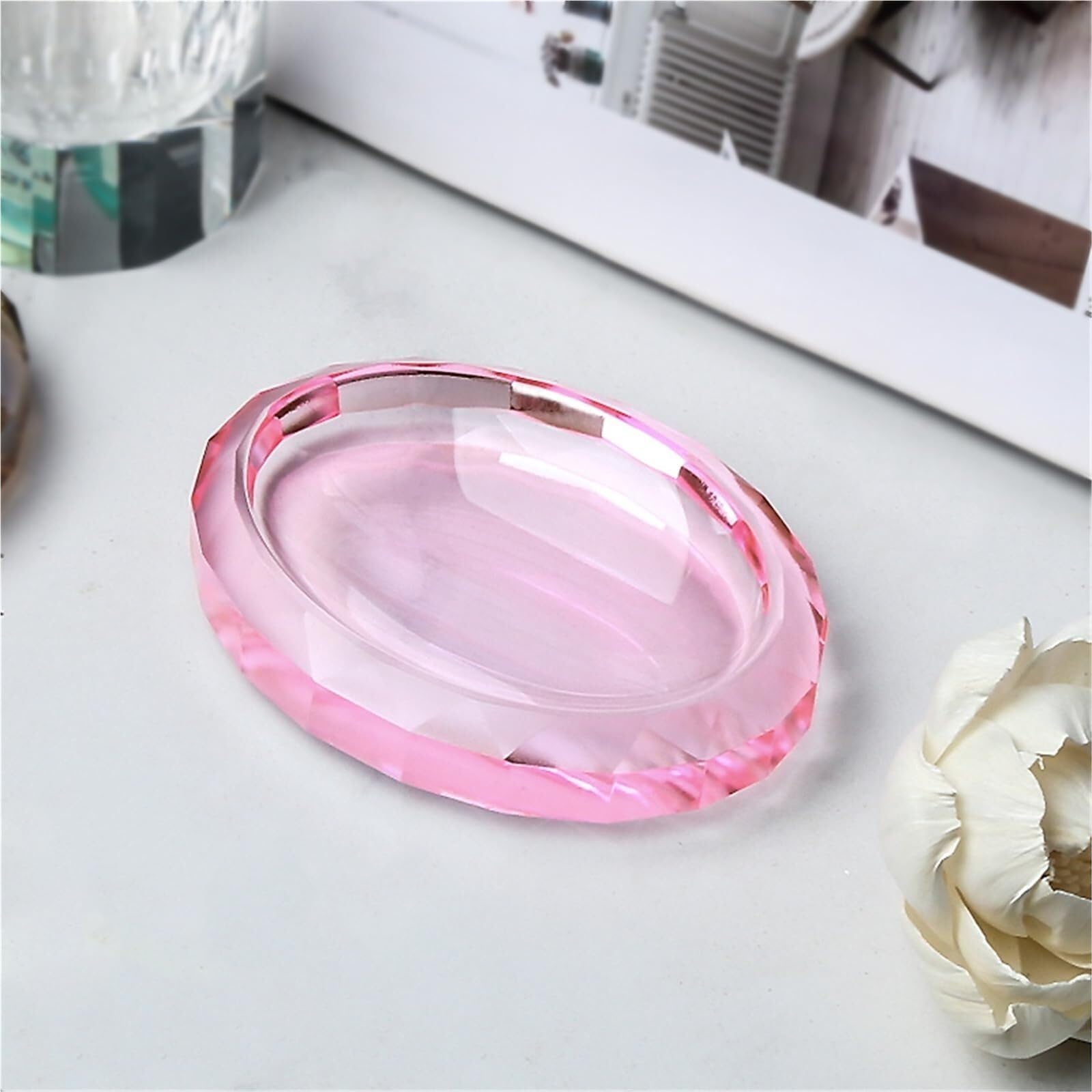 Qyleee Pink1 Holder For Shower Crystal Glass Soap Dish And Holder For Home, Hotel Bathroom Stand For Kitchen(Pink1)