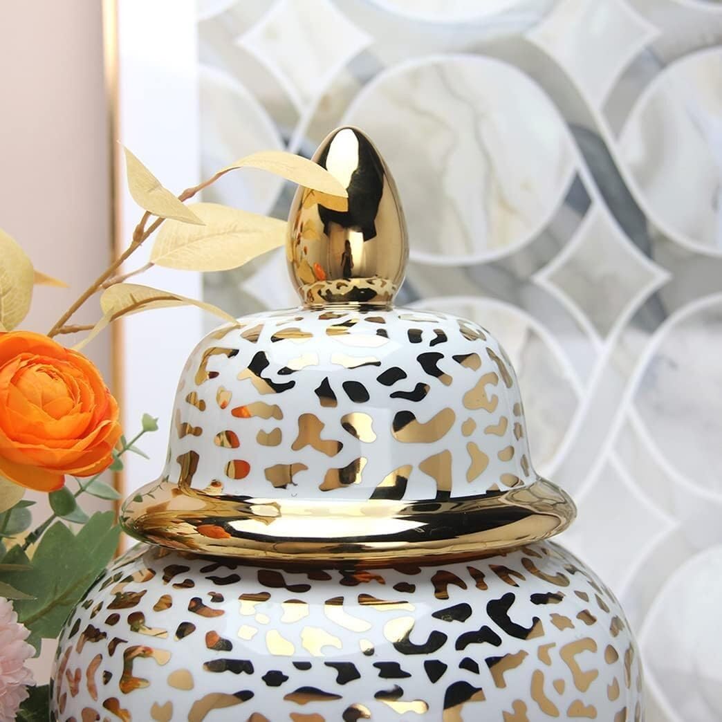 Wazon na imbir, wazon, słoik do przechowywania, złoty ceramiczny słoik na imbir z pokrywką, dekoracyjna porcelanowa doniczka, słoik świątynny z pokrywką (kolor: A, A,A-24 * 48cm